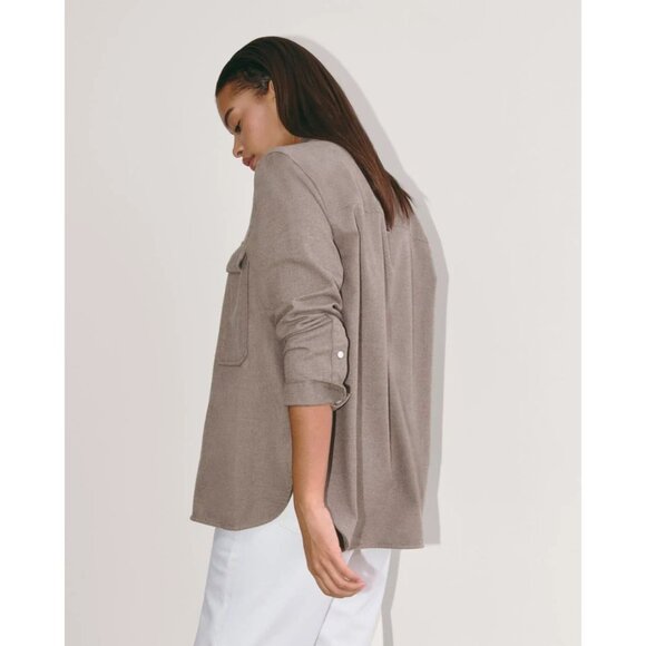 EVERLANE Taupe Melange 100% Organic Cotton Flannel Boyfriend Shirt, Size M - Picture 3 of 16